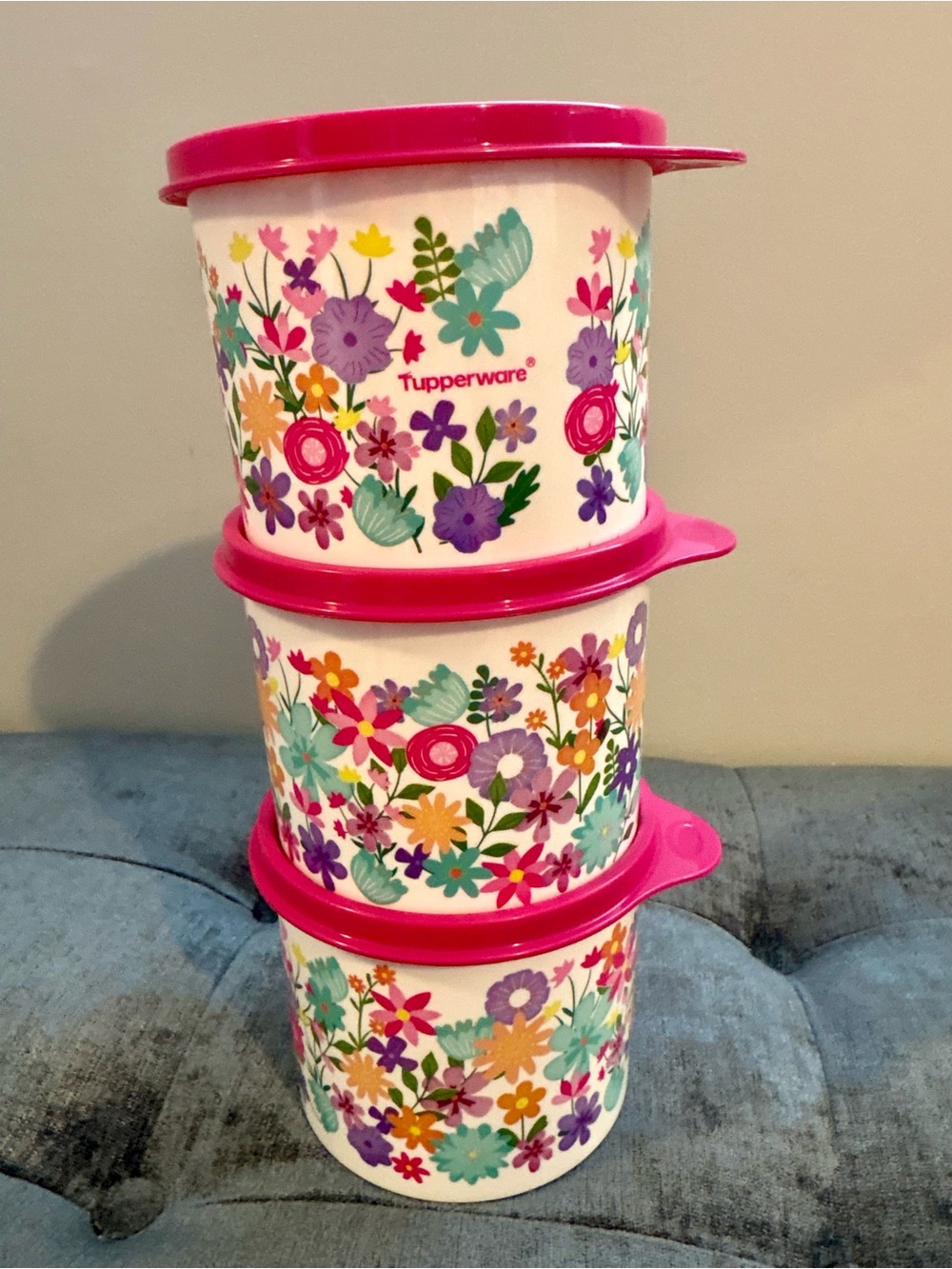 Tupperware Pink ‘Bouquet de Amor’ 3 Piece Air Tight Storage Container Canisters